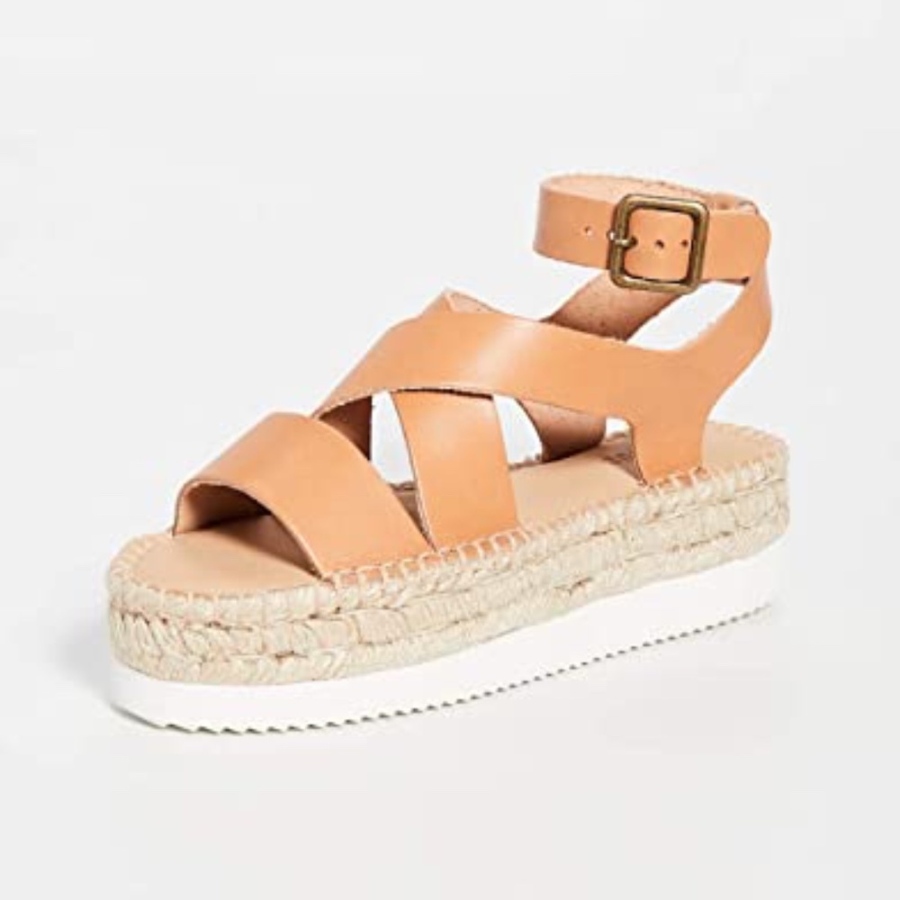 Soludos Olympia Brown Tan Leather Platform Espadrille Sandals Anthropologie 9 - Picture 7 of 12
